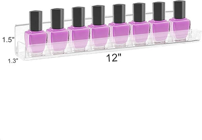 ROYALITA 8-Pack Acrylic Shelves - Nail Polish Organizer Wall Mounted Shelves, Nail Polish Rack with Removable Anti-Slip End Inserts, Nail Polish Holder for Bottles Nail Polish Display & Storage Shelf