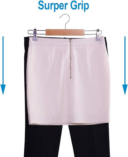 Wooden Pants Hangers 12Packs, Skirt Hangers with Adjustable Clips, Non Slip Wood Clothes Hangers with Clips, Space Saving Hangers for Pants Skirts Trousers Slacks Jeans