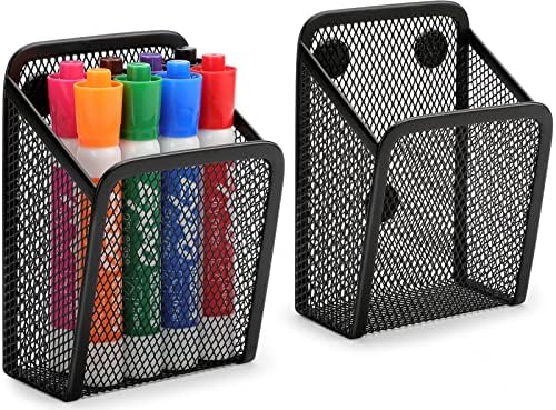 MaxGear Magnetic Pen Holder, 2 Pack Mesh Pencil Holder for Desk Storage Basket Organizer Marker Holder - Extra Strong Magnets Perfect for Locker Accessories, Refrigerator, Whiteboard, School Office by MaxGear