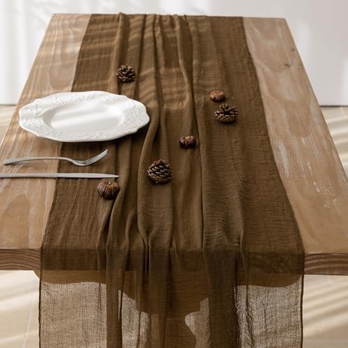 2Pcs Coffee Cheesecloth Table Runner 120 Inches for Party Home Decor - Image 4