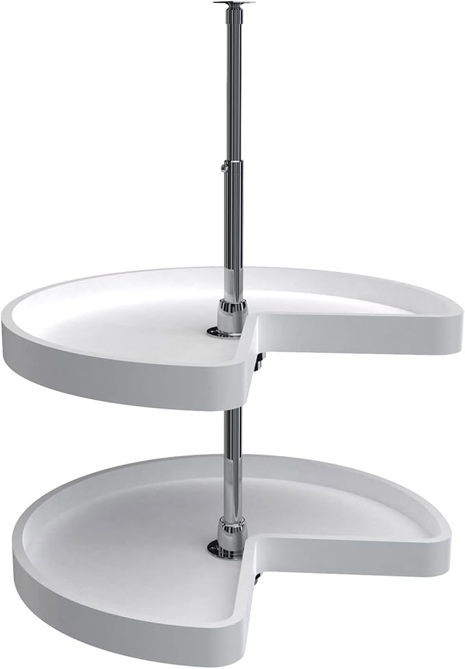 Rev-A-Shelf 24" Kidney Shaped Dual Tier Lazy Susan Organizer for Corner Base Kitchen Cabinets, Plastic Home Storage Shelves, White, 6472-24-11-52