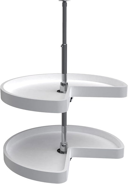 Rev-A-Shelf 24" Kidney Shaped Dual Tier Lazy Susan Organizer for Corner Base Kitchen Cabinets, Plastic Home Storage Shelves, White, 6472-24-11-52