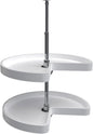 Rev-A-Shelf 24" Kidney Shaped Dual Tier Lazy Susan Organizer for Corner Base Kitchen Cabinets, Plastic Home Storage Shelves, White, 6472-24-11-52