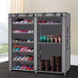 Free Standing Shoe Cabinet Double Rows 9 Lattices Combination Style Shoe Cabinet with Nonwoven Fabric Cover for Bedroom Entryway Hallway Living Room，Grey