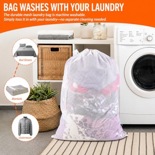 Polecasa Extra Heavy Duty Diamond Mesh Laundry Bag, 24x36", White - Image 5