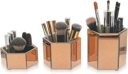 OnDisplay Tressa Set of 3 Hexagon Mirrored Trays for Makeup/Cosmetics, Brushes, Office, Jewelry and Accessories (Rose Gold)