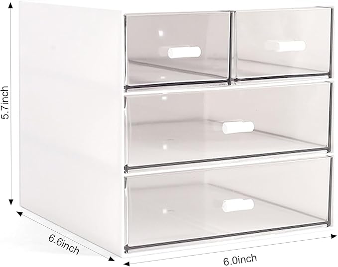 Marknor Makeup Organizer, Desk Organizer with 4 Drawers, Sundries Storage，Vanity Organizer, Cosmetic Storage Organizer, Desk Storage Box, Bathroom Counter or Dresser, White QBH-4CT-1