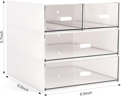 Marknor Makeup Organizer, Desk Organizer with 4 Drawers, Sundries Storage，Vanity Organizer, Cosmetic Storage Organizer, Desk Storage Box, Bathroom Counter or Dresser, White QBH-4CT-1