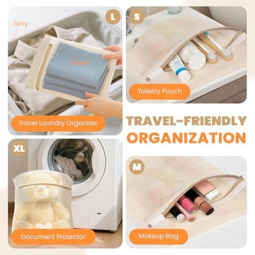 ABRRLO 4Pcs Cotton Mesh Laundry Bags for Delicates,Breathable Mesh Garment Bag for Washing Machine, Travel Wash Bags with Zipper for Bras, Underwear, Socks, Clothes, Laundry Dorm Room Essentials(S-XL) - Image 6