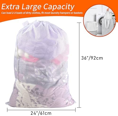 Polecasa Extra Heavy Duty Diamond Mesh Laundry Bag, 24x36", White - Image 3