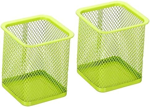 PATIKIL Mesh Pen Holder, 2 Pack Pencil Holder Pencil Basket Pen Cup Locker Organizer Square Makeup Brush Holder for Desk Accessories, Green by PATIKIL