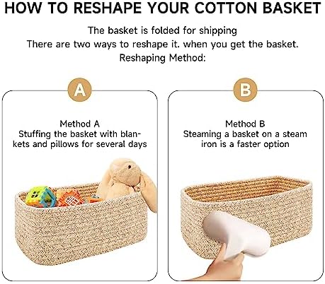 MiniArk Small Storage Baskets for Organizing | Closet Organizer Bins | Shelf Toy Basket | Woven Rope Baskets | Cube Decorative Box | Shallow Basket |11.5x7.5x4.7”| 3 Packs Gradient Brown - Image 7