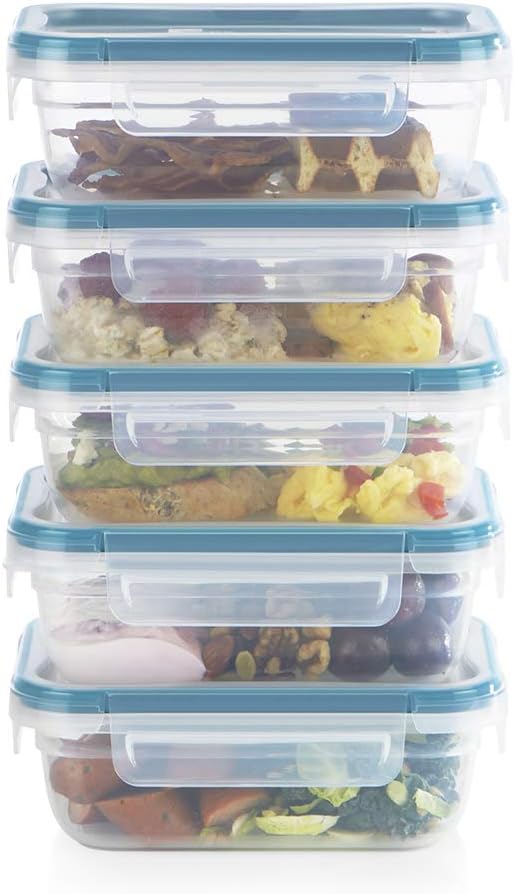 Snapware Plastic Total Solutions (5-Pack, 3 Cup) Food Storage Containers Set, Airtight & Leakproof Plastic Locking BPA-Free Lids Tupperware, Freezer Dishwasher Microwave Safe
