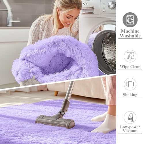 OLANLY 2x3 Machine Washable Small Bedside Rug, Soft Fluffy Shaggy Entryway Throw Rugs for Bedroom, Living Room, Indoor Floor Carpet for Kids Girl Boy, Nursery Room, Home Decor Aesthetic, Light Purple - Image 2