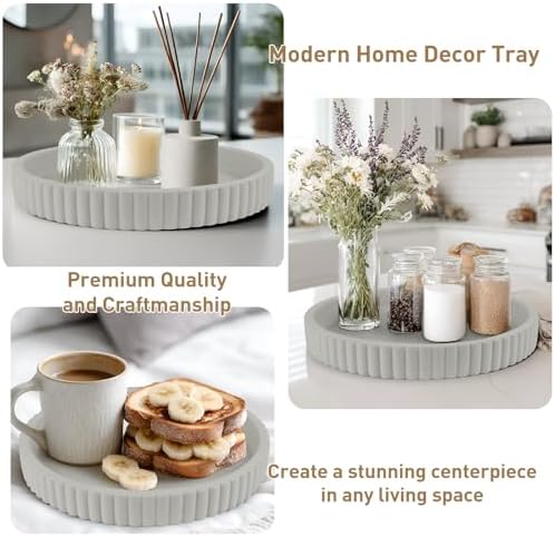 Round Decorative Tray for Coffee Table Decor-Modern Home Decor Tray-Concrete Coffee Table Serving Tray-Centerpiece Table Tray-Ottoman,Vanity, Bathroom, Kitchen,Dresser (Gray) - Image 7