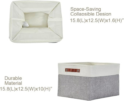 DECOMOMO Storage Bins, Extra Large Fabric Storage Baskets for Shelves, Decorative Linen Closet Organizer, 15.8 x 12.5 x 10 inches (Grey & White, 3 Pack)