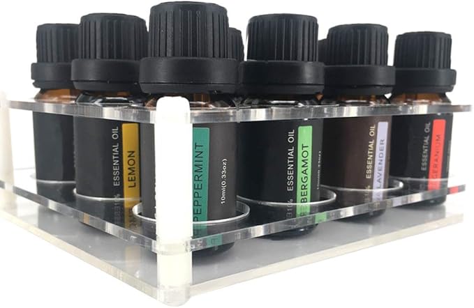 BOXIN Acrylic 2-in-1 Storage Rack, 12 Slots for 10ml/15ml/20ml Essential Oils & Slim Lipsticks, Clear Desktop Vanity Organizer
