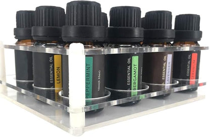 BOXIN Acrylic 2-in-1 Storage Rack, 12 Slots for 10ml/15ml/20ml Essential Oils & Slim Lipsticks, Clear Desktop Vanity Organizer