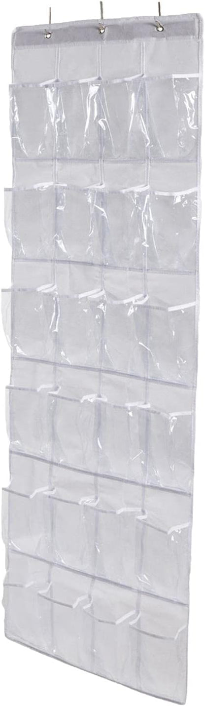 Baoblaze Over The Door Shoe Organizer Hanging with 24 Pockets Shoe Rack Holder Storage Hanger for Closet Door for Men Women Boys Kids, White