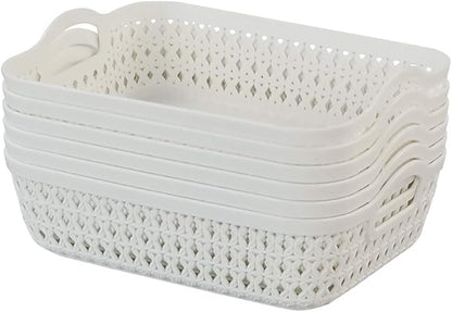 6-Pack Small Plastic Storage Tray Basket Organizing Basket, White