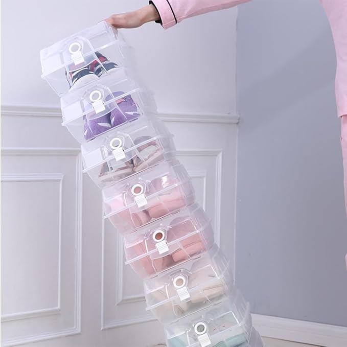 PRETYZOOM Large Transparent Flip Shoe Box Storage Container Stackable Thickened Plastic Organizer for Men and Women Sneakers and Boots 14.57 X 8.66 X 5.11 Inches