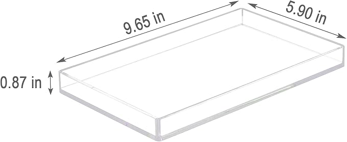 Acrylic Bathroom Tray for Counter, Handmade Clear Trays Sturdy Organizer for Cup, Sponge, Soap, Plant (Medium, Clear)