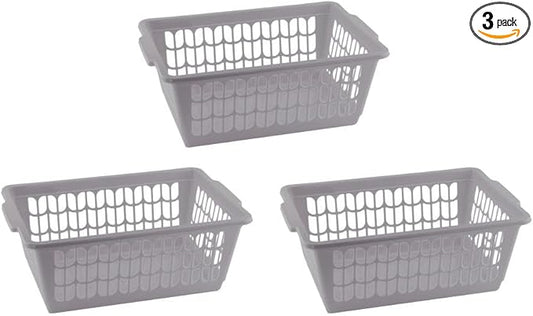 YBM HOME Plastic Perforated Storage Basket Bin Office Drawer, Shelf Desktop Countertop Tray Organizer 32-1188 (3, Grey)
