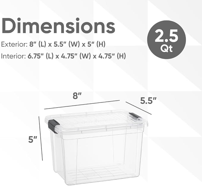 Superio Storage Bins with Lids- 10 Pack, 2.5 Qt Clear Boxes for Organizing, Stackable Plastic Containers- BPA Free, Non-Toxic, Odor Free, Organizer for Home, Office, Dorm