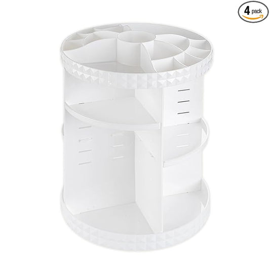 V-HANVER 360 Rotating Makeup Organizer Perfume Organizer White Cosmetic Storage Display Case Large Capacity Acrylic Beauty Holder Adjustable Partition Height for Bedroom Dresser or Bathroom Vanity