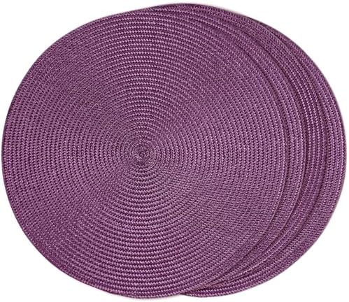 FunWheat Round Braided Placemats Set of 4 Table Mats for Dining Tables Woven Washable Non-Slip Place mats 15 inch(Purple,4pcs) by FunWheat