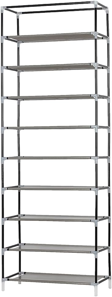 Fabric Shoe Rack,10-Tier Shoe Tower Rack with Cover 27-Pair Space Saving Shoe Storage Organizer,Black