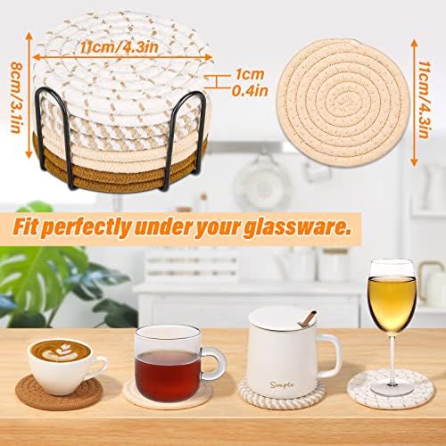 Mckanti Drink Coasters Set of 8, 4 Colors Absorbent Coasters for Drinks, Minimalist Cotton Woven Coaster for Living Room Decor, Fall Home Decor, 4.3 Inches - Image 2