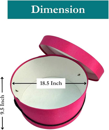 Sarah's Hat Boxes Classic Cerise Hat Box – 18.5" x 9.5" (Dia. x Ht.) Handmade in USA – Odorless Non-Toxic Adhesive, Cording Handle – Premium Storage for Hats & Accessories