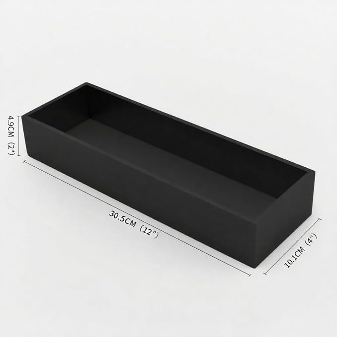 Bamboo Kitchen Drawer Organizer Black Box - Utensil Organizer Silverware Tray Cutlery Holder, Desk Supplies & Accessories, 12"*4"*2"