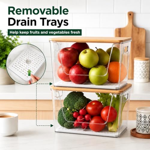 2 Set Pantry organizers and Storage,Trash Bag Holder Under sink Organizer for 4-13 Gal Bags,Trash Bag Dispenser with Bamboo Lids and Stackable Clear Bins for Potato, Onion, Garlic, Fruit, Vegetables - Image 2