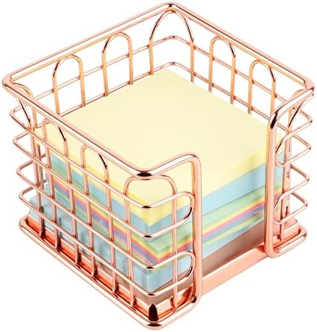 Rose Gold Sticky Note Holder - Aesthetic Mesh Metal Memo Pad Dispenser for 3x3 Inch Self-Stick Notes - Cute Desk Accessories Organizer for Women, Office, Classroom & Home Decor by DODAMOUR