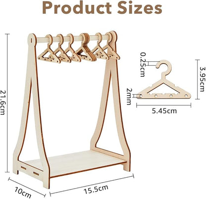 SUPERFINDINGS 32 Holes Wood Miniature Hangers and Clothes Rack Earring Hanger Rack with 8 Mini Hangers Tabletop Jewelry Display Stand for Jewelry Display Supplies, 15.5x10x21.6cm
