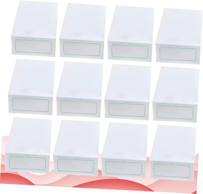 Outanaya 12pcs Thickened Transparent Stackable Plastic Shoe Storage Boxes White Shoe Organizer for Closet Entryway under Bed Use