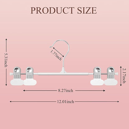 Clothes Pants Hangers with Wide Clips 10 Pack,Non-Slip Adjustable Skirt Hanger for Women,Space-Saving Heavy Duty Men Hangers for Pants,Trousers,Jeans,Shorts 12Inch White