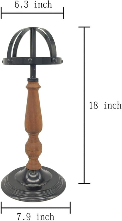 Owlgift Vintage Style Metal & Rustic Brown Wood Stem Freestanding Black Metal Hat Rack/Wig Holder Storage Display Stand (Black)