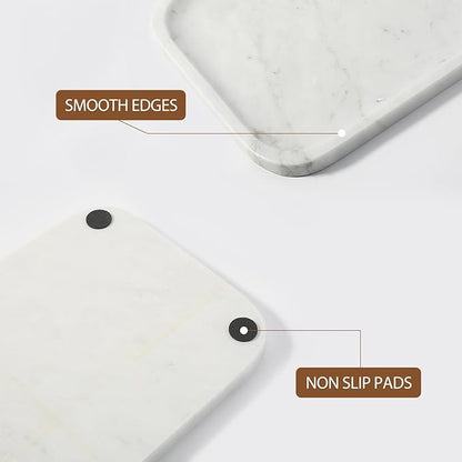 Koville Marble Tray, 12"x8" Bianco Carrara Marble Vanity Tray for Countertop Bathroom Kitchen Dresser, Decorative Catchall Trays for Perfume Jewelry, Rectangular Stone Serving Tray