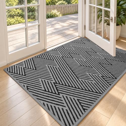 Door Mat Outside Entrance Non-Slip Dirt Resistant Grey 31''x47'' by QiCaiJia