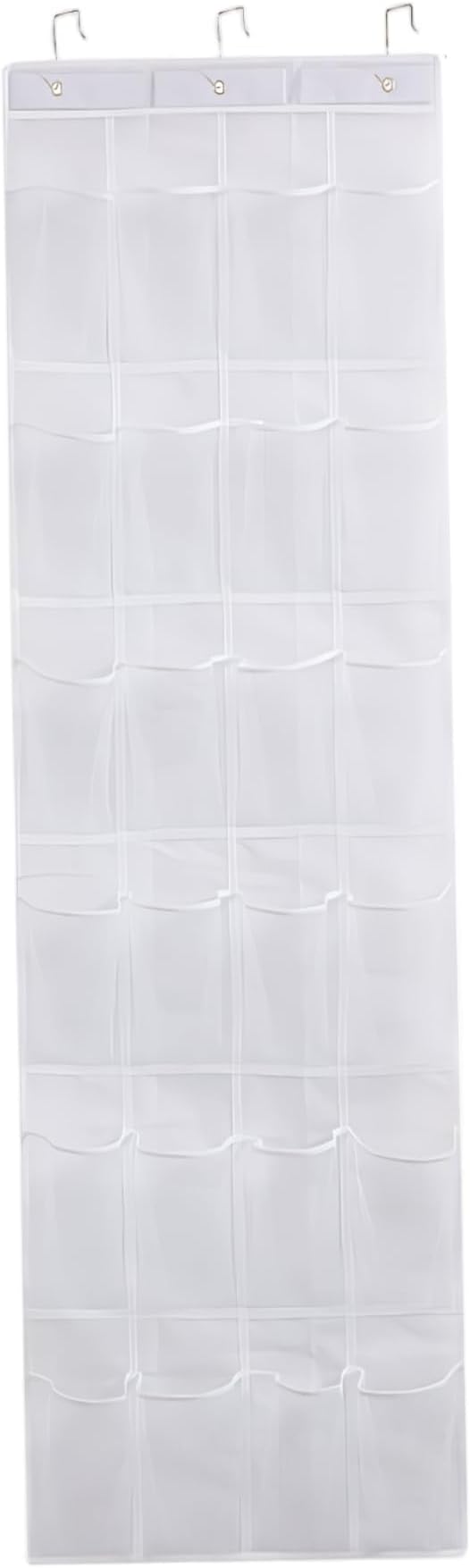 Hanging Shoe Organizer, Shoe Hanger for Door 24 Mesh Pocket Over The Door Organizer Space Saving Hanging Storage Holder with Hooks 64x19 Inch White