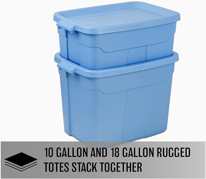 CX Rugged Tote 10-Gallon Heavy Duty Storage Bins with Lids, Stackable Plastic Storage Bins with Weather-Resistant Design, Home Organization, 4 Pack (8.8H x 24.2W x 16.2D)