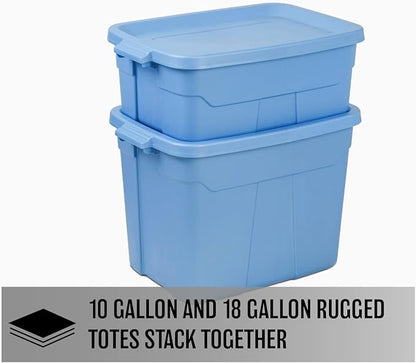 CX Rugged Tote 10-Gallon Heavy Duty Storage Bins with Lids, Stackable Plastic Storage Bins with Weather-Resistant Design, Home Organization, 4 Pack (8.8H x 24.2W x 16.2D)