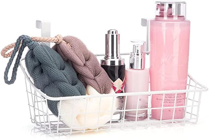 Basket with Hook Grid Storage Basket, Hang It Behind a Door or on a Railing, Over The Cabinet Door, White