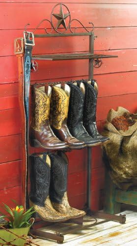BLACK FOREST DECOR Metal Star Boot Rack – Space-Saving Organizer for Boots, Belts, and Hats – 22 5/8" W x 10 7/8" D x 48" H