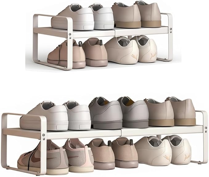 Expandable 1-Tier Metal Shoe Rack (H:7"), Adjustable Width 14.9"–23.6", Heavy-Duty Free-Standing Shoe Shelf for Closet, Entryway & Small Spaces – Single Pack