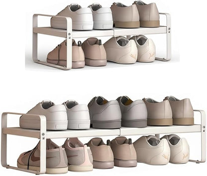 Expandable 1-Tier Metal Shoe Rack (H:7"), Adjustable Width 14.9"–23.6", Heavy-Duty Free-Standing Shoe Shelf for Closet, Entryway & Small Spaces – Single Pack