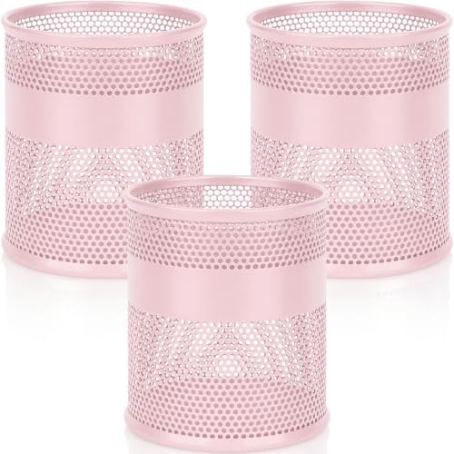 Segarty Pencil Holder, 3 Pack Pink Pen Holder, 3.3 x 3.9 inch Pencils Cups, Round Metal Pens Container Organizer for Office Supplies, School Classroom, Makeup Brush, Home Storage by Segarty